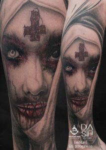 Creepy Nurse Tattoo Danny ShoeStar Horror-Tattoo Wien Dash Tattoo