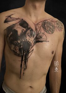 Skulll Chestpiece Tattoo Danny ShoeStar DASH TATTOO