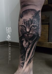 Zombie Cat Realistic Tattoo Black And Grey Abstract Surrealistic Danny ShoeStar DASH Tattoo