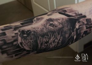 Zombie Dog Hund Portrait Realistic Tattoo Tattoos Black And Grey Danny ShoeStar Tats Dash Vienna Wien Art Gallery